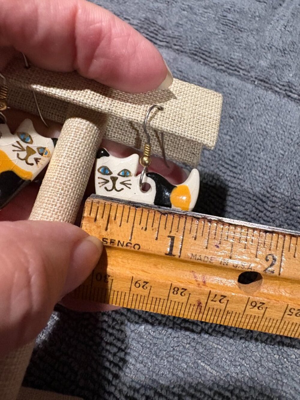 Vintage Handcrafted Ceramic Calico Cat Earrings Two Pairs for Pierced Ears - Picture 4 of 11